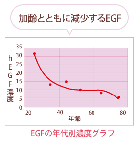 加齢とともに減少するEGF EGFの年代別濃度グラフ