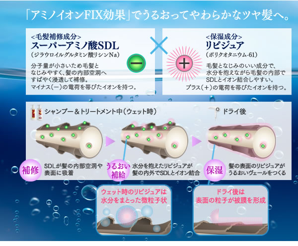 「アミノイオンFIX効果」でうるおってやわらかなツヤ髪へ。